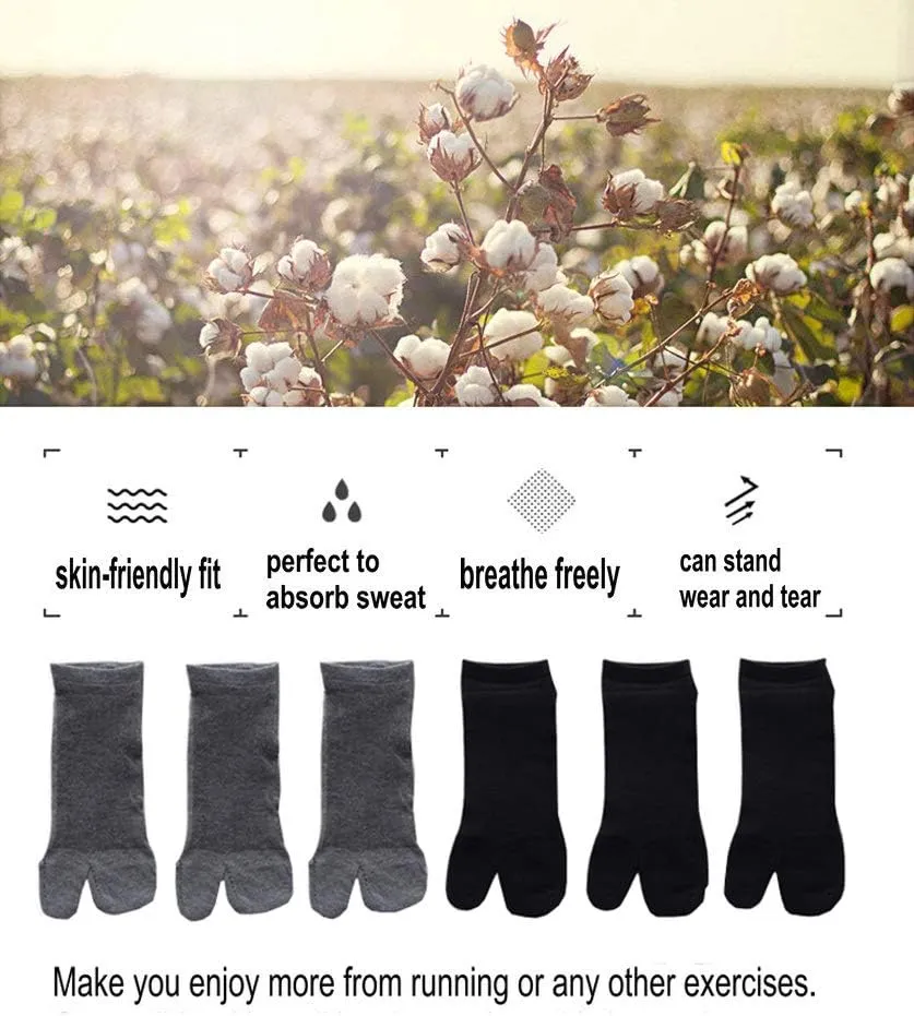 Men's Tabi Flip Flop Socks Athletic Cotton Crew Two Toe 5/6 Pack
