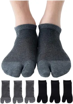 Men's Tabi Flip Flop Socks Athletic Cotton Crew Two Toe 5/6 Pack