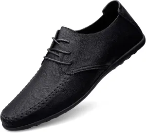 Men's Vintage Hand Stitched Leather Loafers Comfortable Slip On Soft Sole Moccasin Boat Shoes Stylish Casual Driving Walking Dress Flats for Business