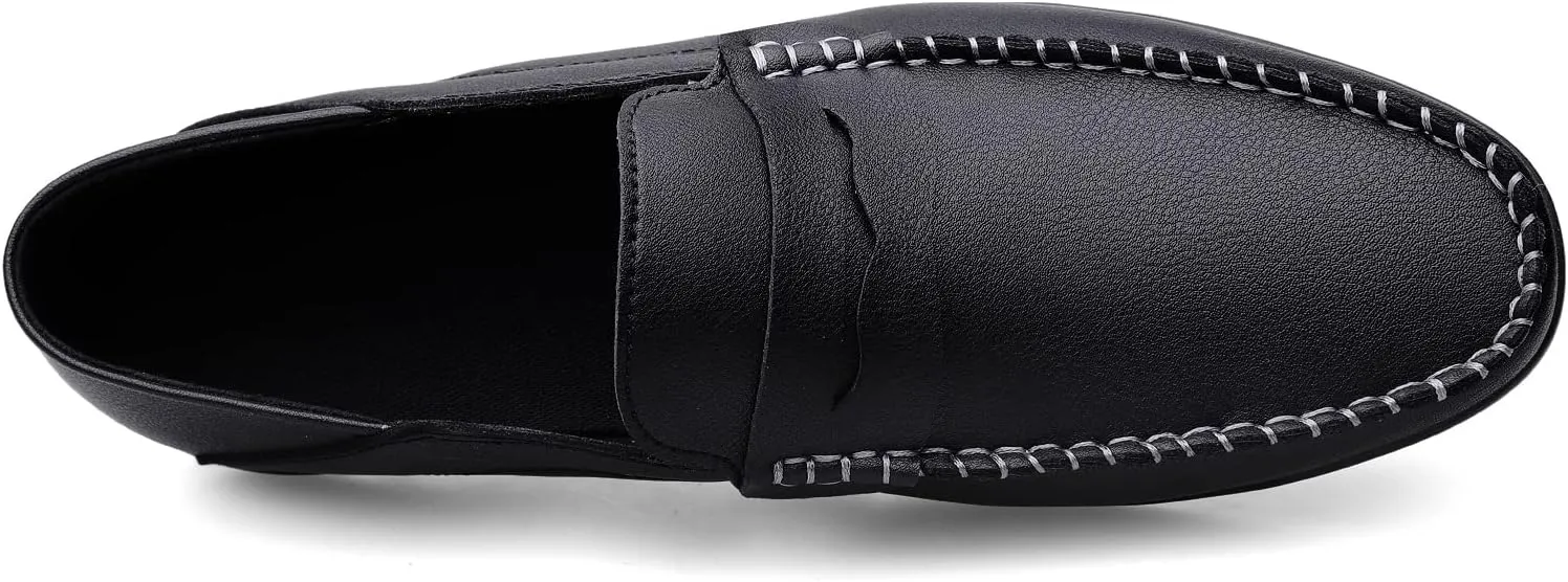 Men's Vintage Hand Stitched Leather Loafers Comfortable Slip On Soft Sole Moccasin Boat Shoes Stylish Casual Driving Walking Dress Flats for Business