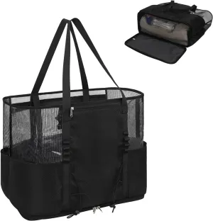 Mesh Beach Bag, Extra Large Beach Bags for Women, Travel Beach Tote Bag with Multi Pockets for Family & Vacation Essentials, Waterproof Sandproof Mesh Tote Bag with Wet Dry Separation for Swim Pool