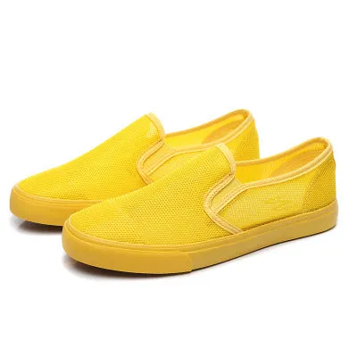 Mesh Breathable Man Shoes 2020 Summer Cool Comfortable Canvas Shoes Men Sneakers Mango Yellow Slip on Loafers 39-44 Gumshoe Male
