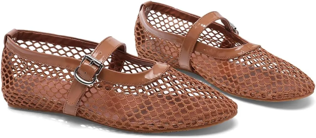 Mesh Flats for Women Ballerina Comfortable Mule Casual Round Toe Buckle Strap Ballet Mary Jane Shoes for Summer