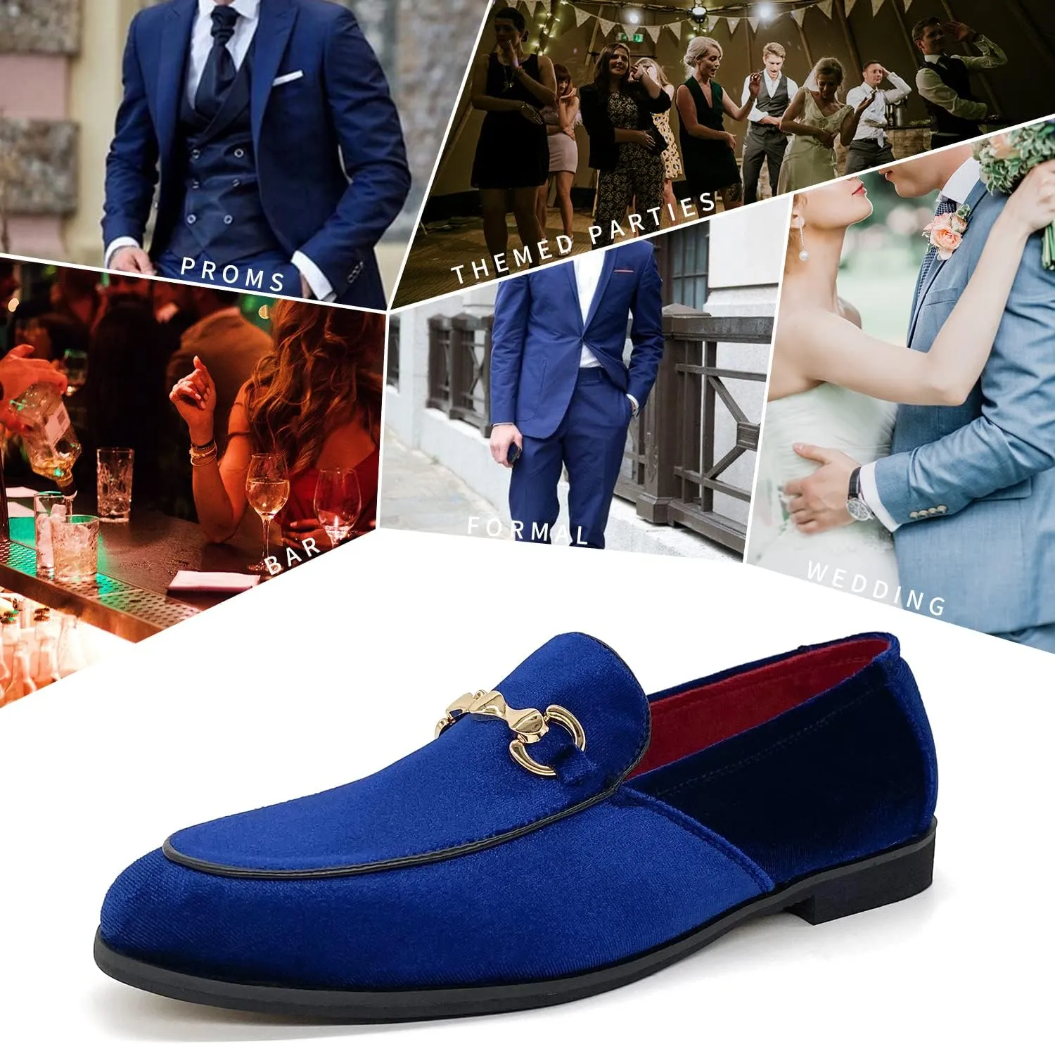 MHB Men's Multiple Colors Velvet Loafer Slip-on Tuxedo Dress Shoes Glitter Suede Smoking Slipper