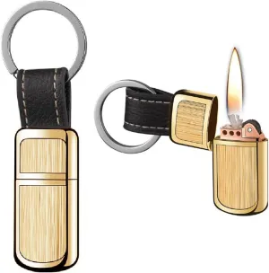Mini Keychain Lighter EDC, Vintage Trench, Waterproof Outdoor Survival Lighter - Fluid Refillable Metal (Golden)