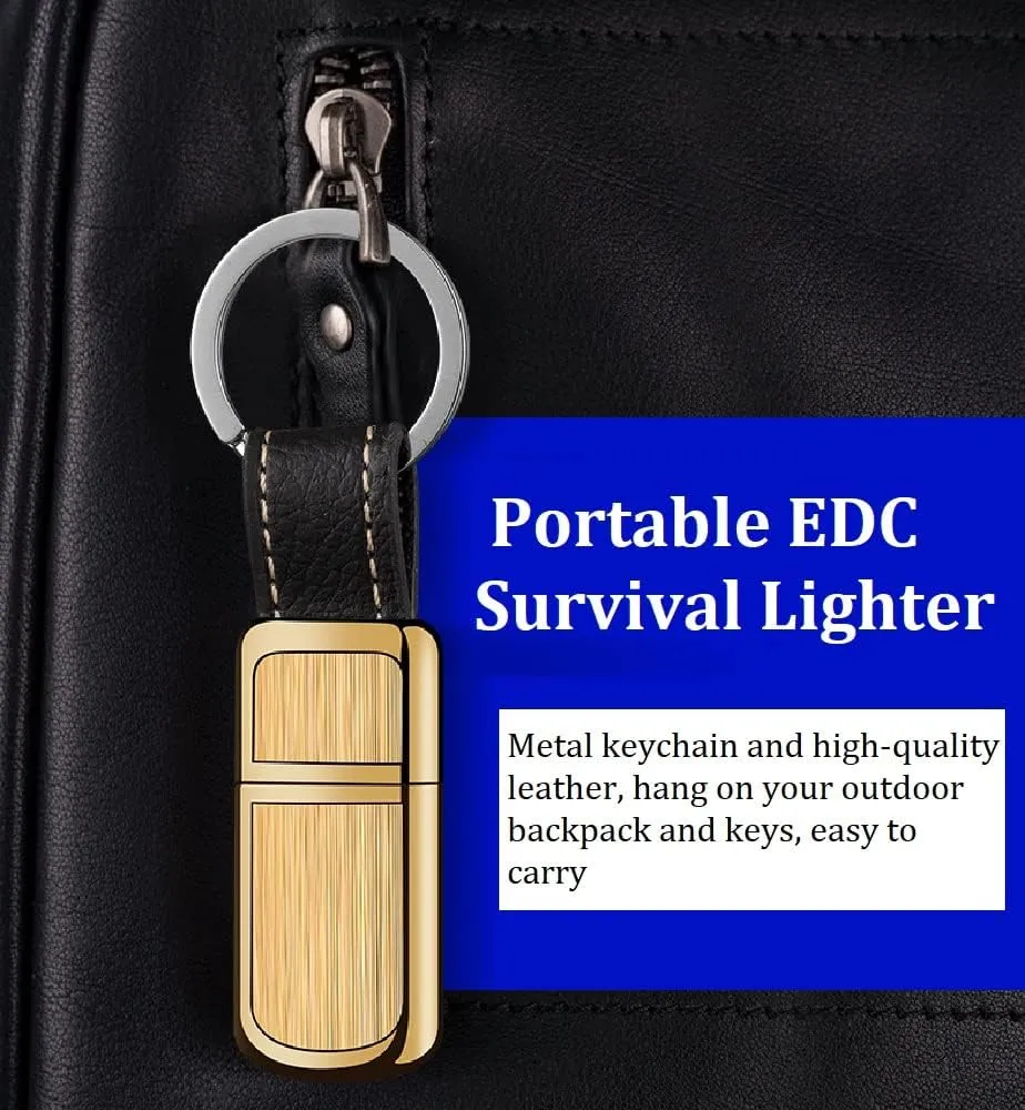 Mini Keychain Lighter EDC, Vintage Trench, Waterproof Outdoor Survival Lighter - Fluid Refillable Metal (Golden)
