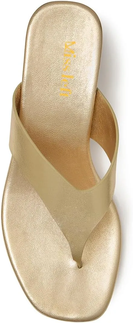 miss left Women Open Toe Kitten Low Heel Thong Slide Sandals Slip on Comfortable Flip Flops Classic Summer Casual Mule Size 4-16 US