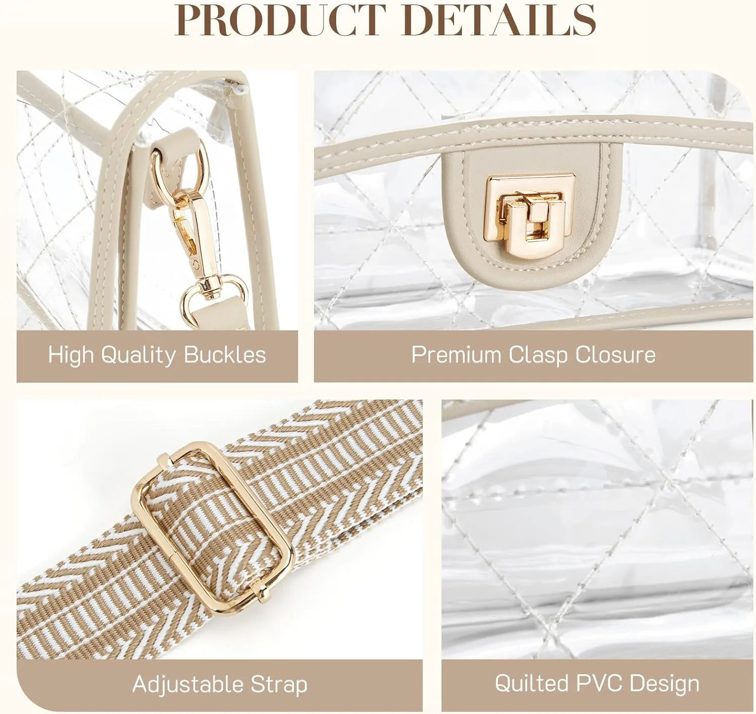 Missnine Clear Bag for Stadium Events Clear Crossbody Purse Stadium Approved Women Transparent Shoulder Bag for Concerts
