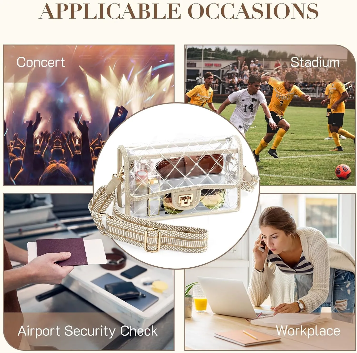 Missnine Clear Bag for Stadium Events Clear Crossbody Purse Stadium Approved Women Transparent Shoulder Bag for Concerts