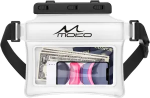 MoKo Waterproof Phone Pouch Fanny Pack, Floating Dry Bag for Swimming Kayaking Snorkeling, Compatible with iPhone 14 13 12 11 Pro Max X/Xr/Xs Max, Galaxy S21 Ultra/S9/Note 10 Plus, Matte White