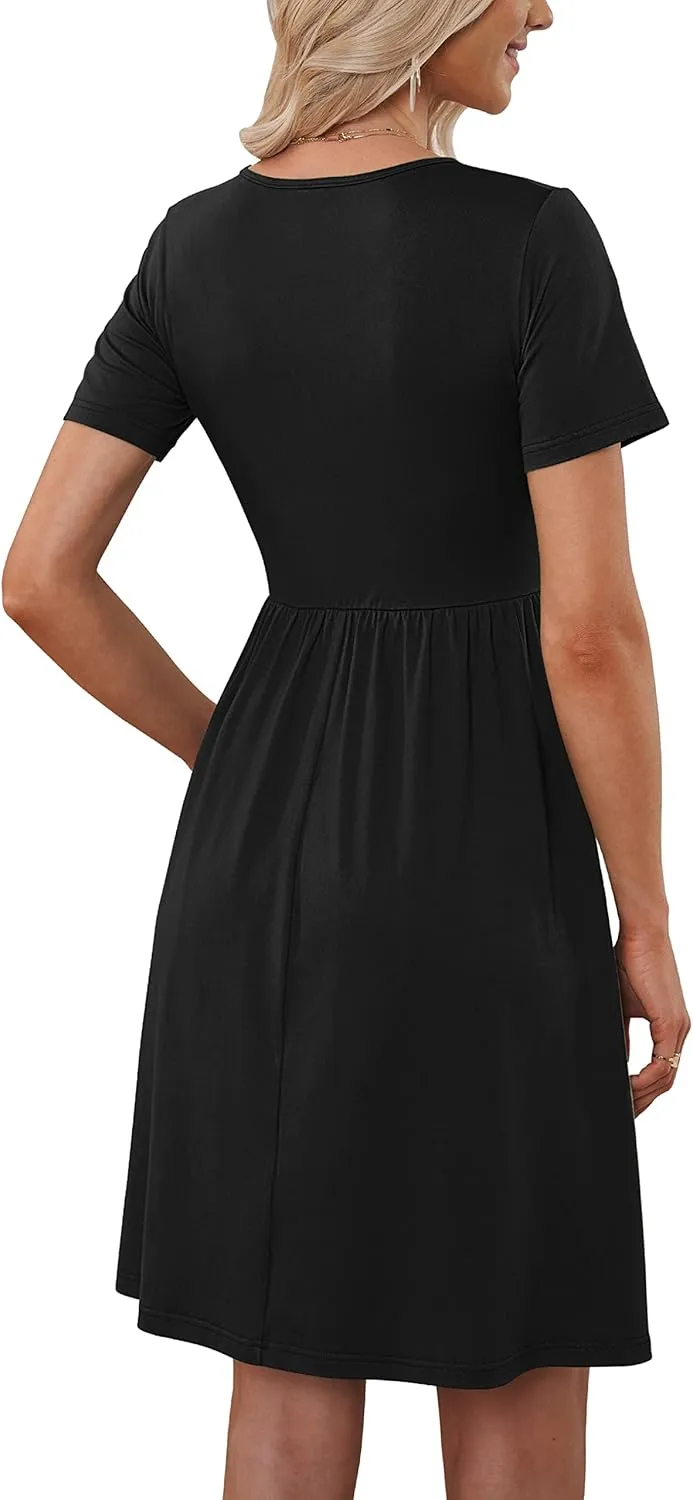MOLERANI Women Summer Casual Short Sleeve V Neck Dresses Button Down Sundress Beach Vacation with Pockets Travel Outfits