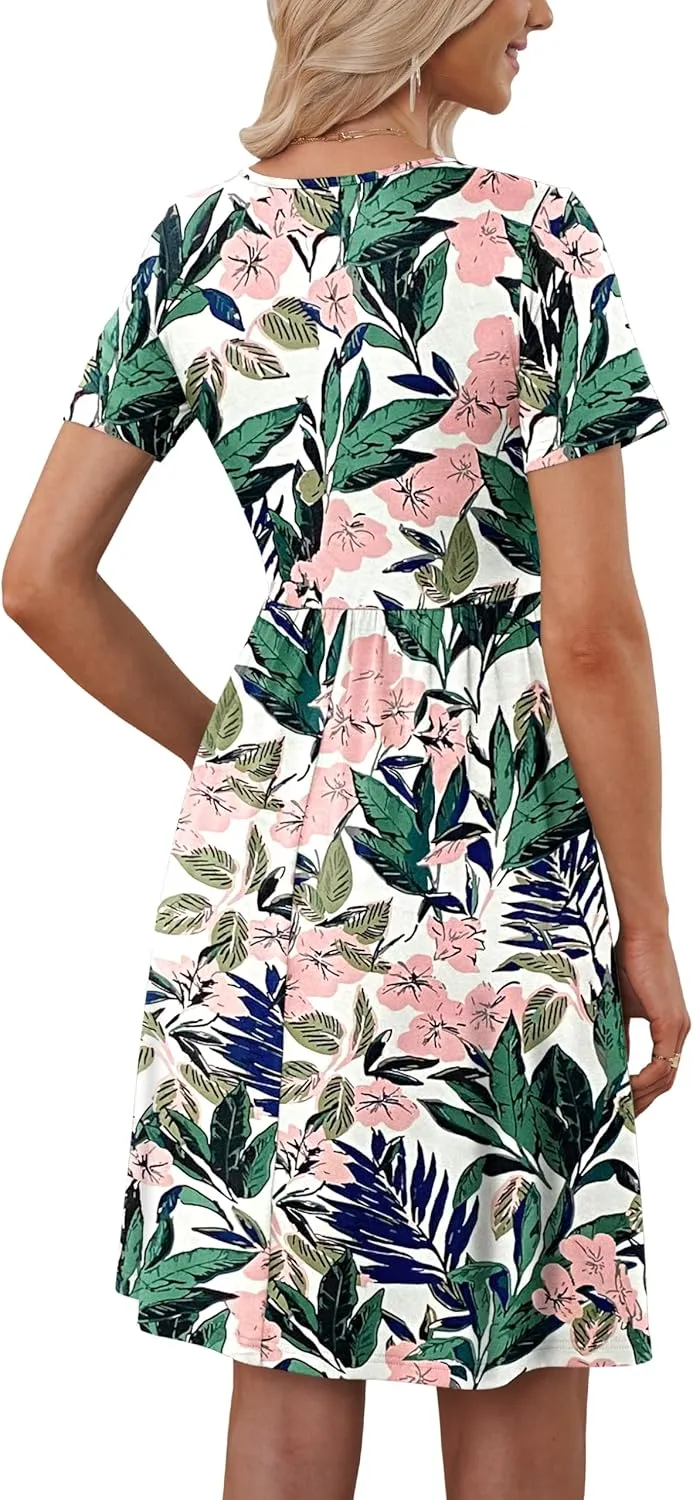MOLERANI Women Summer Casual Short Sleeve V Neck Dresses Button Down Sundress Beach Vacation with Pockets Travel Outfits