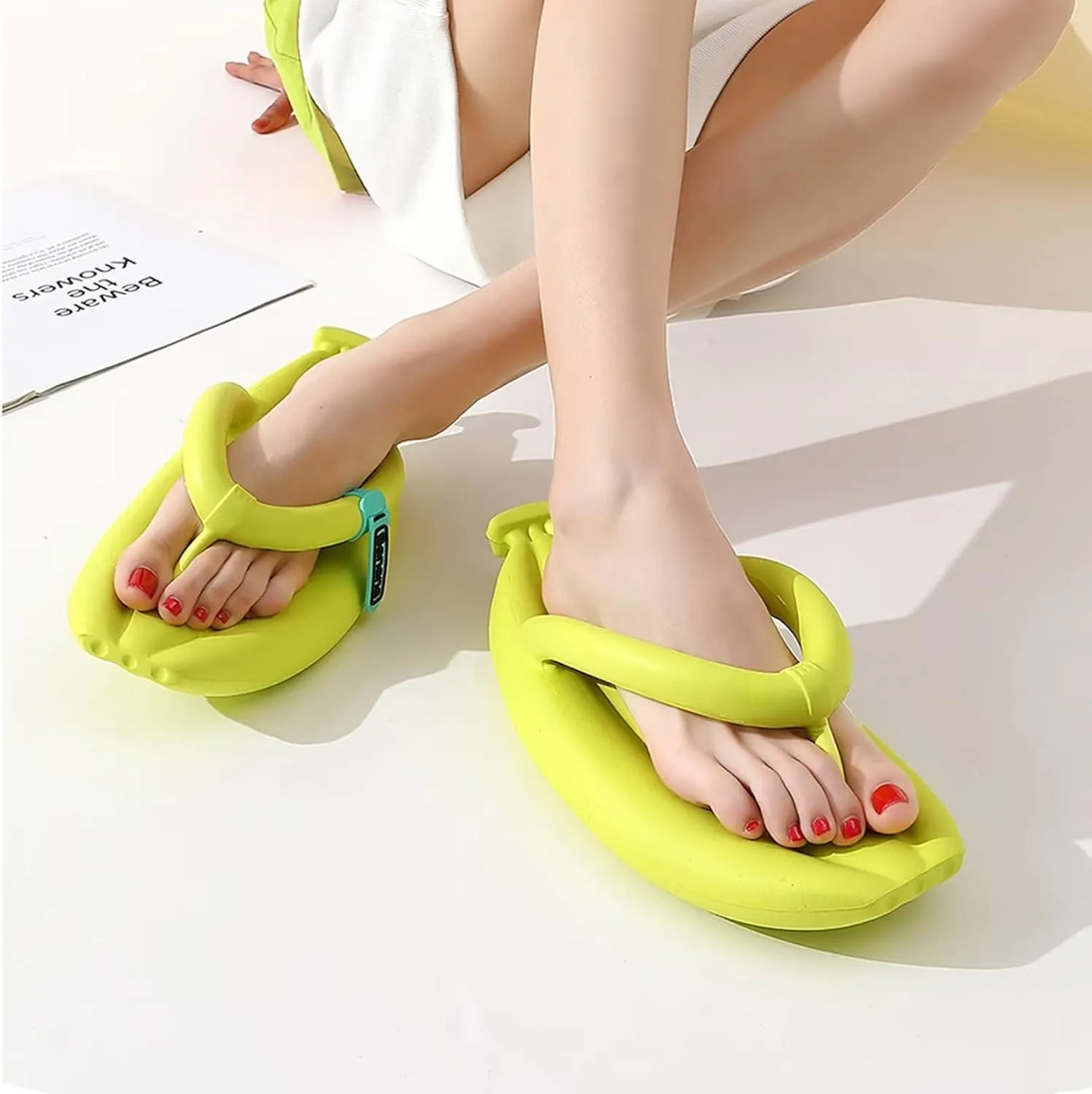 MOLERFO Unisex Banana Flip Flops for Women Men Cloud Slides Sandals Pillow Non Slip Slippers Bathroom Shower Summer Pool Beach Creative Fruit Shoes