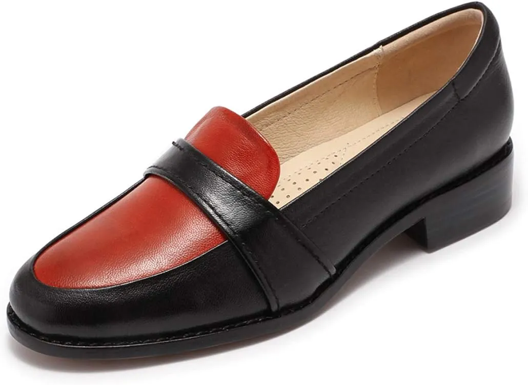 Mona flying Women's Leather Dress Penny Loafers Slip On Flats Office Ladies Casual Shoes