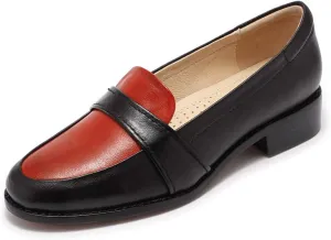 Mona flying Women's Leather Dress Penny Loafers Slip On Flats Office Ladies Casual Shoes