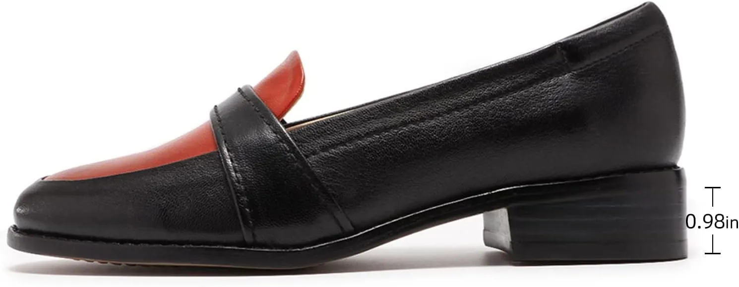 Mona flying Women's Leather Dress Penny Loafers Slip On Flats Office Ladies Casual Shoes