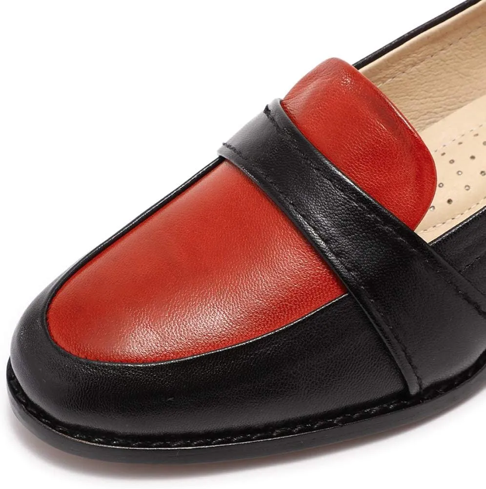Mona flying Women's Leather Dress Penny Loafers Slip On Flats Office Ladies Casual Shoes