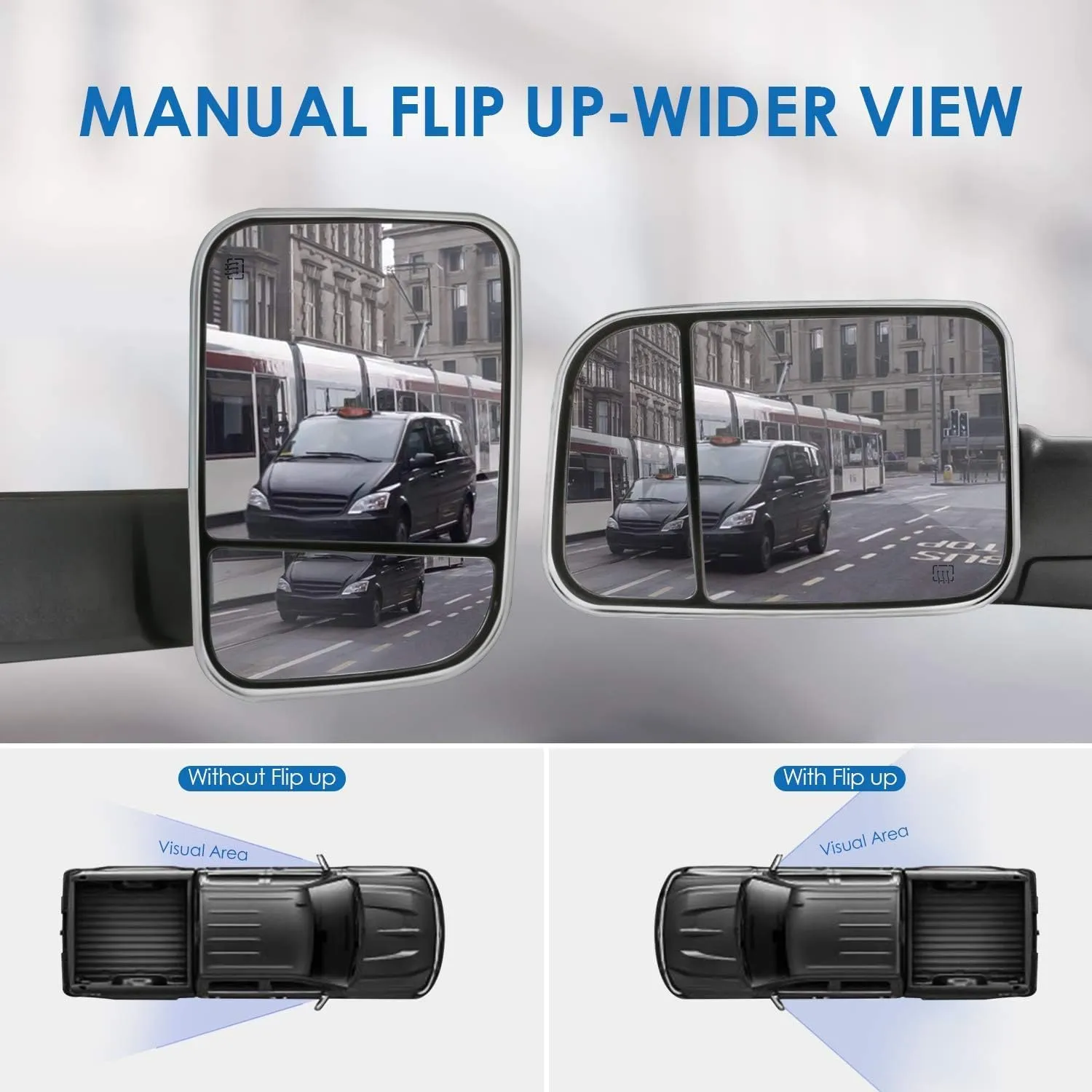 MOSTPLUS Power Heated Towing Mirrors Compatible for 2009-2018 Ram 1500 2500 3500/2019-2024 Ram 1500 Classic Pickup Led Signal Puddle Lights Pair W/Ambient Temperature Sensor (Chrome)