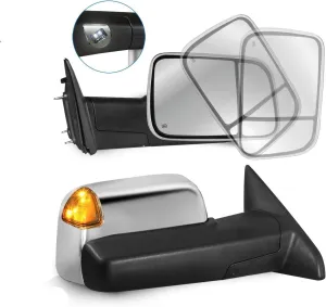 MOSTPLUS Power Heated Towing Mirrors Compatible for 2009-2018 Ram 1500 2500 3500/2019-2024 Ram 1500 Classic Pickup Led Signal Puddle Lights Pair W/Ambient Temperature Sensor (Chrome)