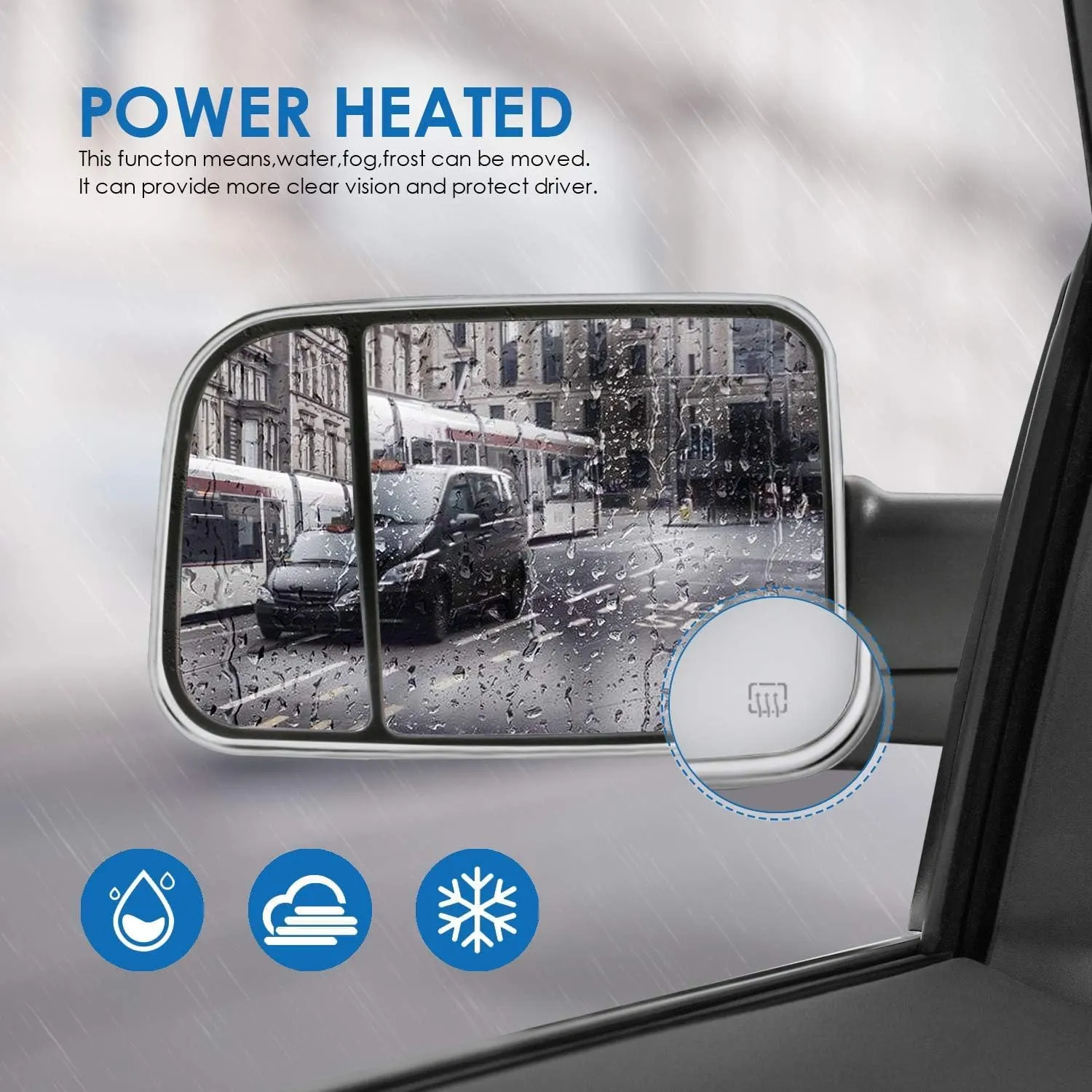 MOSTPLUS Power Heated Towing Mirrors Compatible for 2009-2018 Ram 1500 2500 3500/2019-2024 Ram 1500 Classic Pickup Led Signal Puddle Lights Pair W/Ambient Temperature Sensor (Chrome)