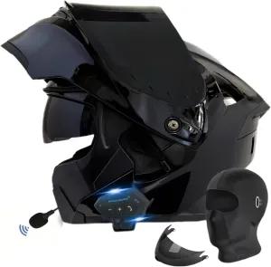 Motorcycle Bluetooth Modular Helmet, DOT Approved Flip Up Full Face Motorcycle Dual Visor Helmet, with Dual Speakers and Microphone, for Adults Men and Women