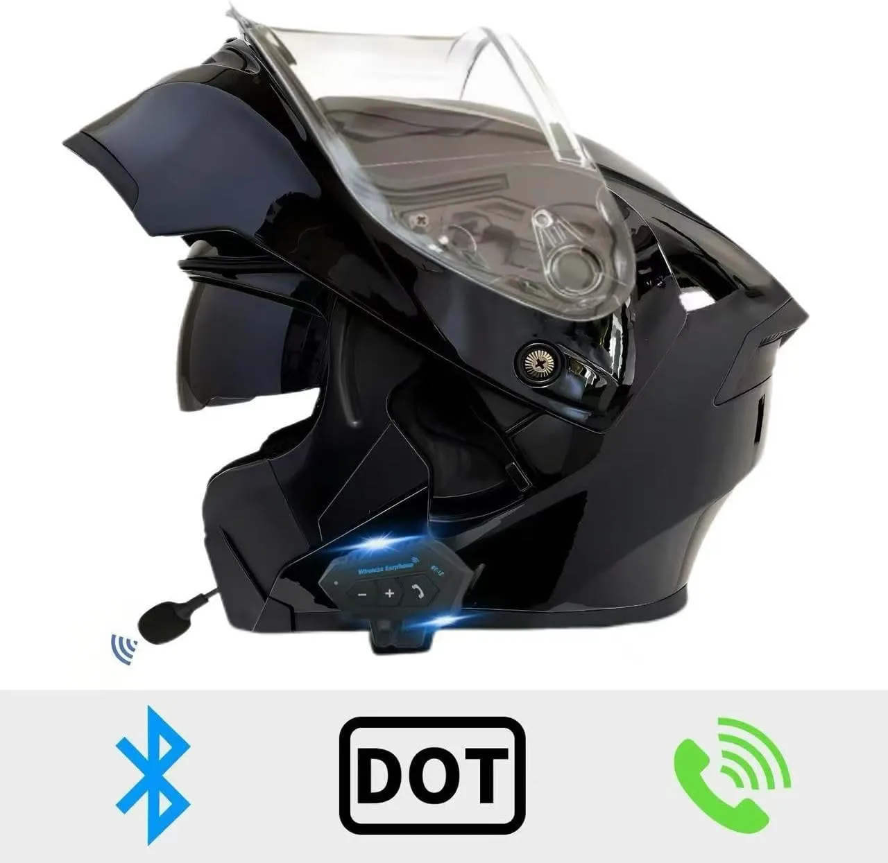 Motorcycle Bluetooth Modular Helmet, DOT Approved Flip Up Full Face Motorcycle Dual Visor Helmet, with Dual Speakers and Microphone, for Adults Men and Women