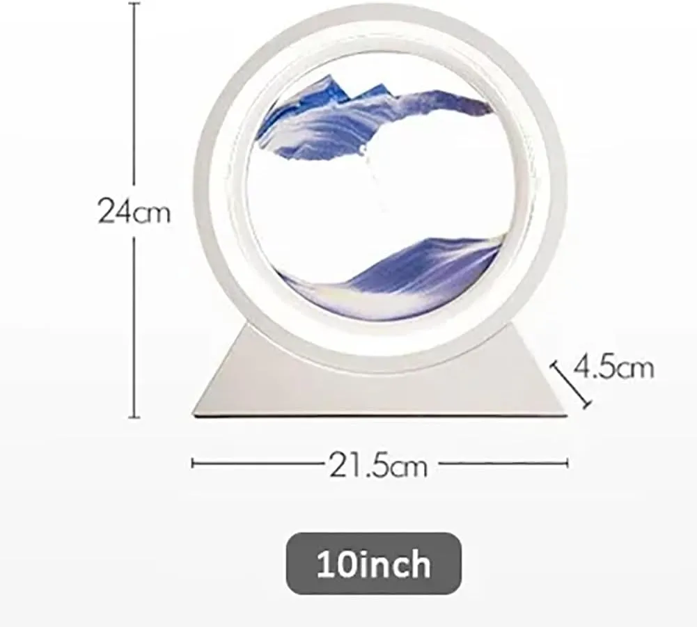 Moving Sand Art Decor Lamp, Deep Sea Dynamic 3D Sandscapes Pictures In Motion Office Desktop Art Decor For Table Toys And Decoration, Relaxation, Rotatable Quicksand Painting Light(Blue,Silver Frame)