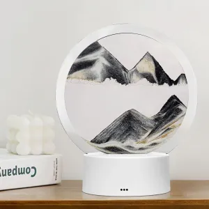 Moving Sand Art Liquid Motion, With Light (7 Color/Touch Control), Round Glass Quicksand Painting, 3D Flow Sand Art Picture - Relaxing Sensory Desktops Decoration for Home & Office (Black Sand)