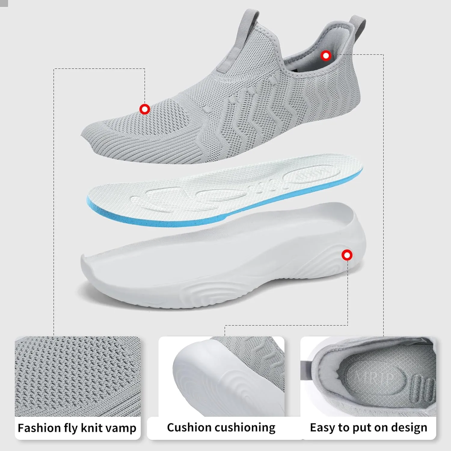 MRIP Mens Slip On Walking Shoes Lightweight Non Slip Gym Workout Running Shoes Mesh Breathable Cushion Fashion Tennis Athletic Casual Sneakers