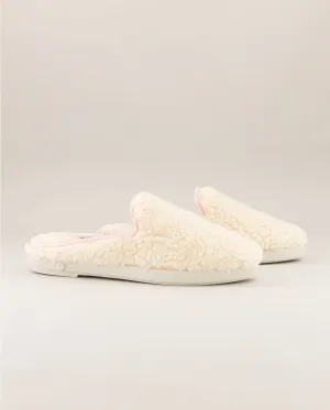 Mule femme bouclette de laine, blanc rose