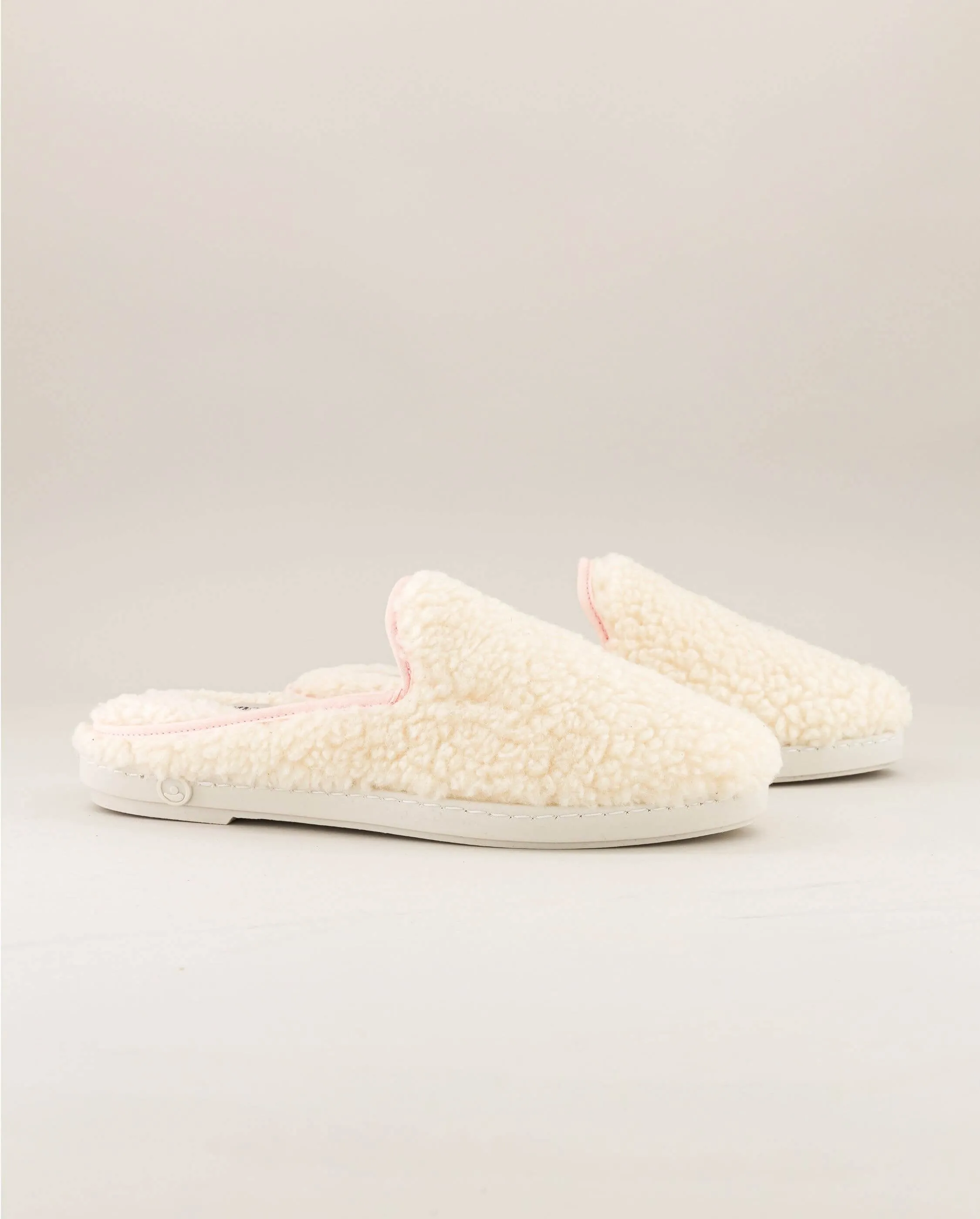 Mule femme bouclette de laine, blanc rose