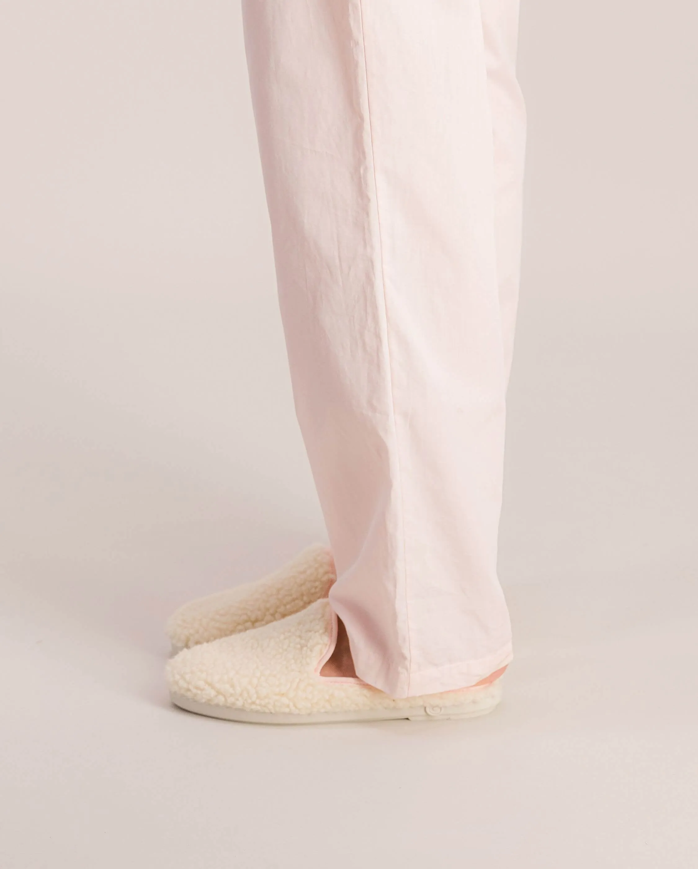 Mule femme bouclette de laine, blanc rose