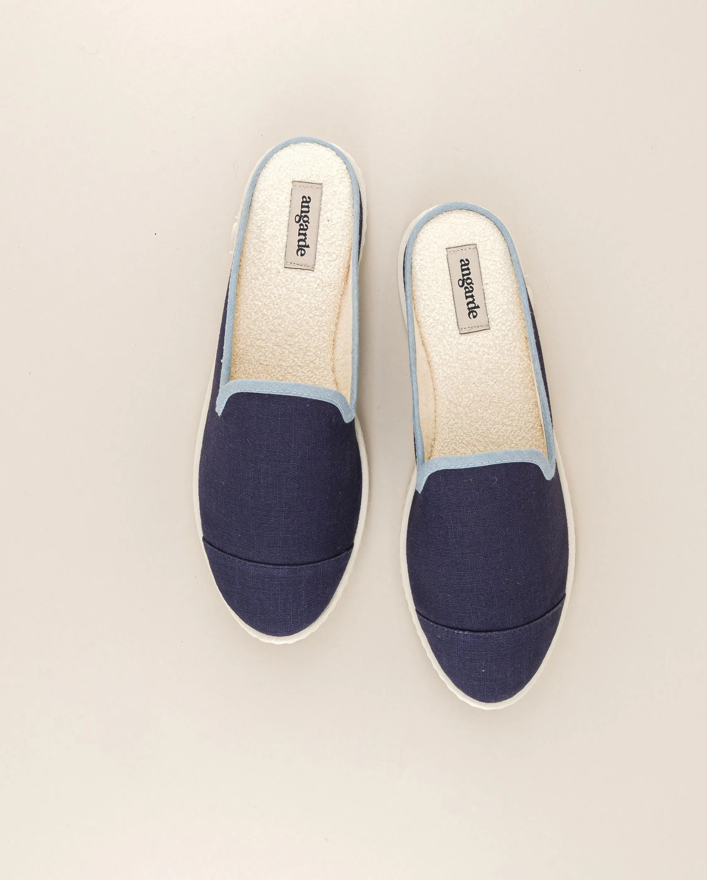 Mule femme lin, jean ciel