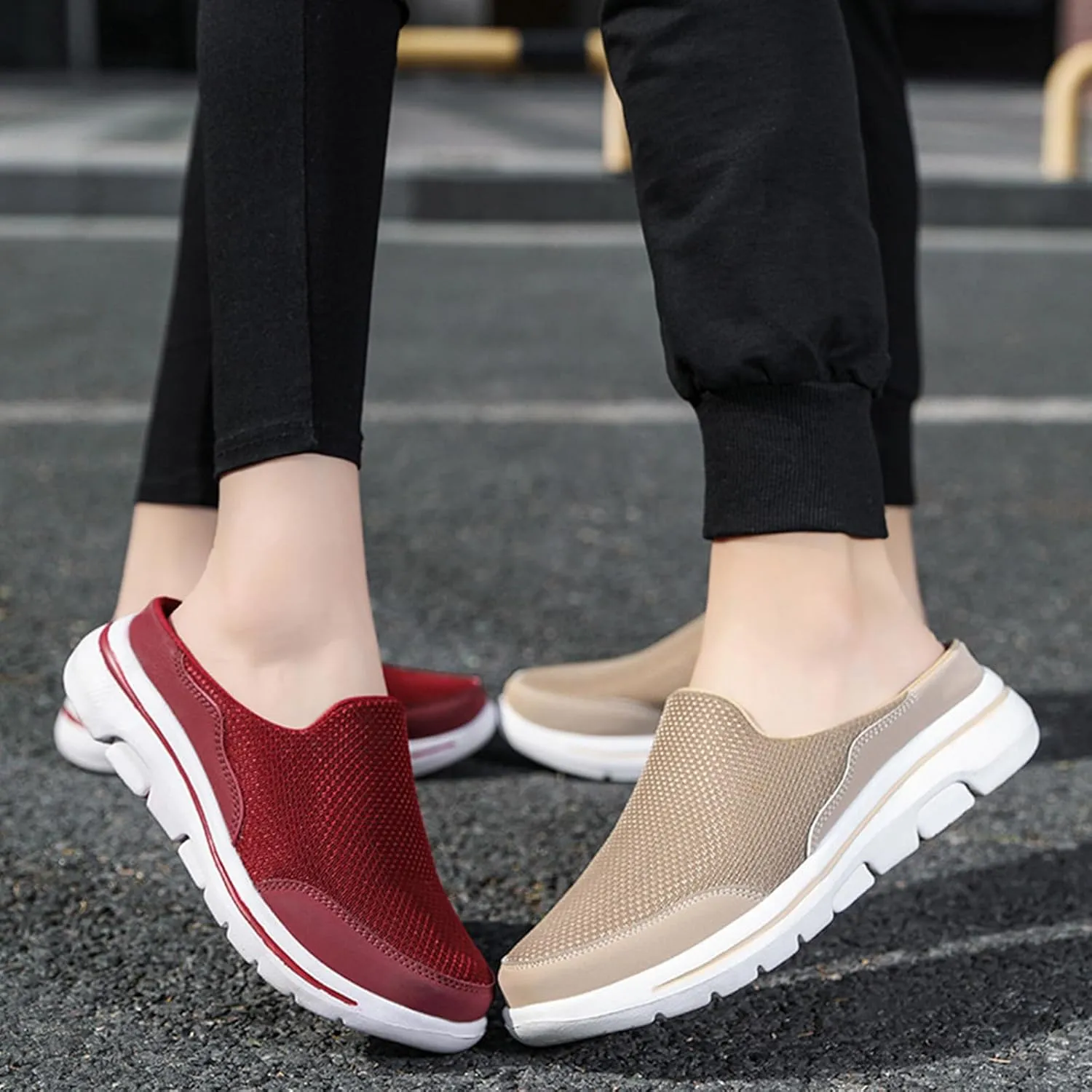 Mules for Women 2025 Breathable Mesh Walking Mules Sneakers Comfortable Light Open Back Shoes Closed Toe Slides Orthopedic Diabetic Shoes with Arch-Support Fashion Slip On Shoe