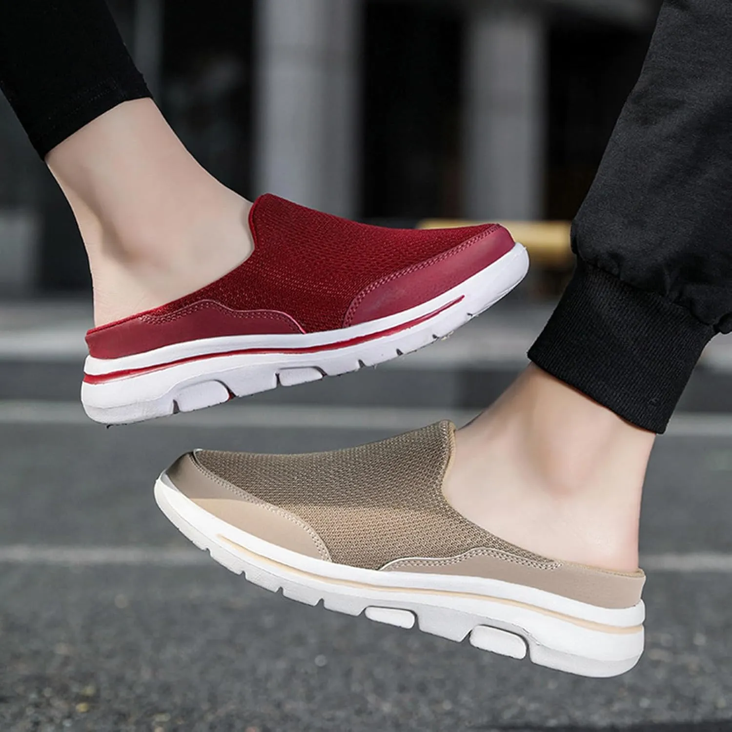 Mules for Women 2025 Breathable Mesh Walking Mules Sneakers Comfortable Light Open Back Shoes Closed Toe Slides Orthopedic Diabetic Shoes with Arch-Support Fashion Slip On Shoe