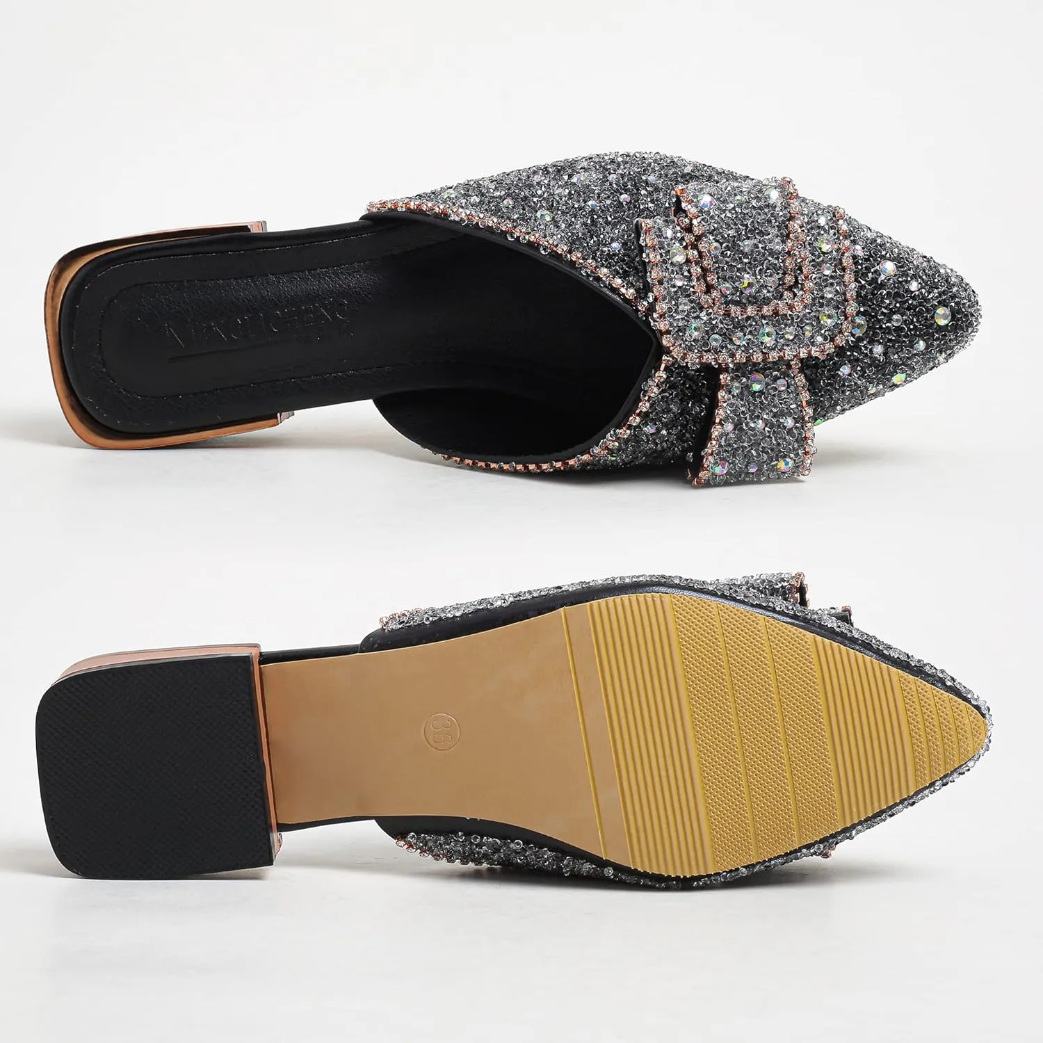 Mules for Women Flats Comfortable Soft Memory Foam Insole Cherry Pointed Rivet Mule Shoes