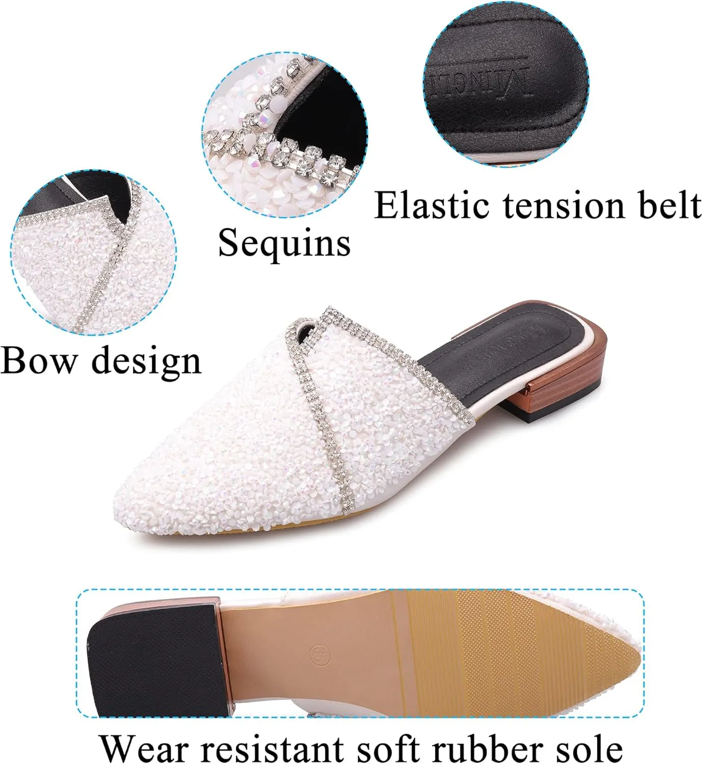 Mules for Women Flats Comfortable Soft Memory Foam Insole Cherry Pointed Rivet Mule Shoes