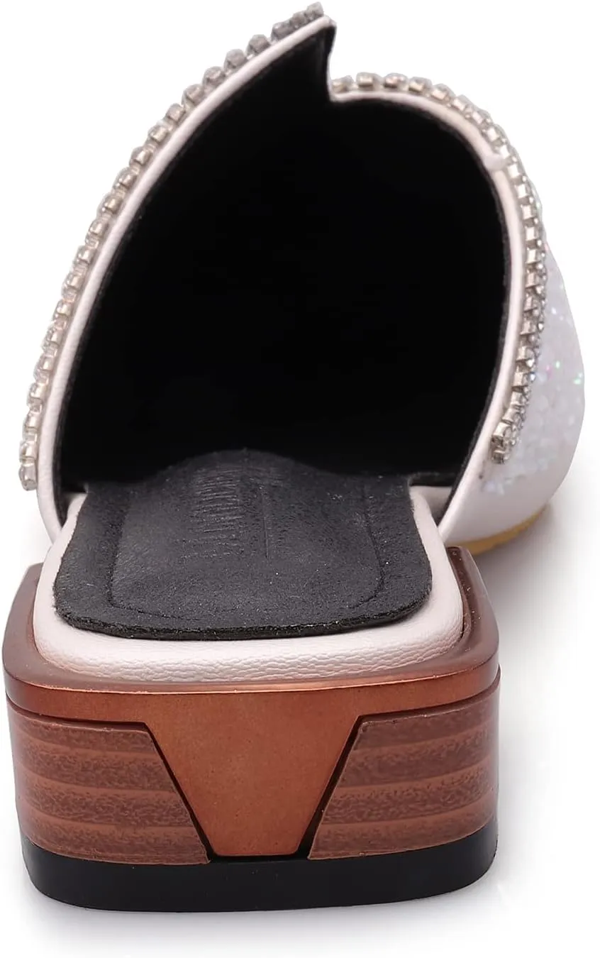 Mules for Women Flats Comfortable Soft Memory Foam Insole Cherry Pointed Rivet Mule Shoes
