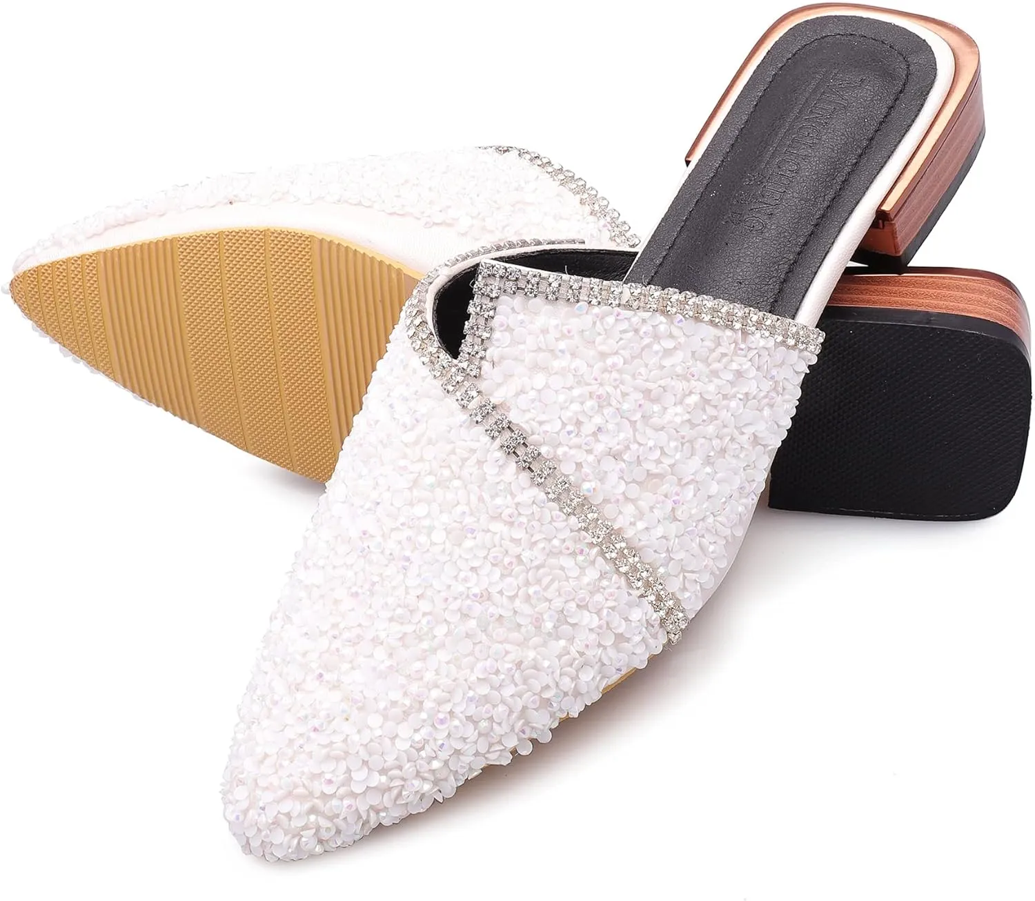 Mules for Women Flats Comfortable Soft Memory Foam Insole Cherry Pointed Rivet Mule Shoes