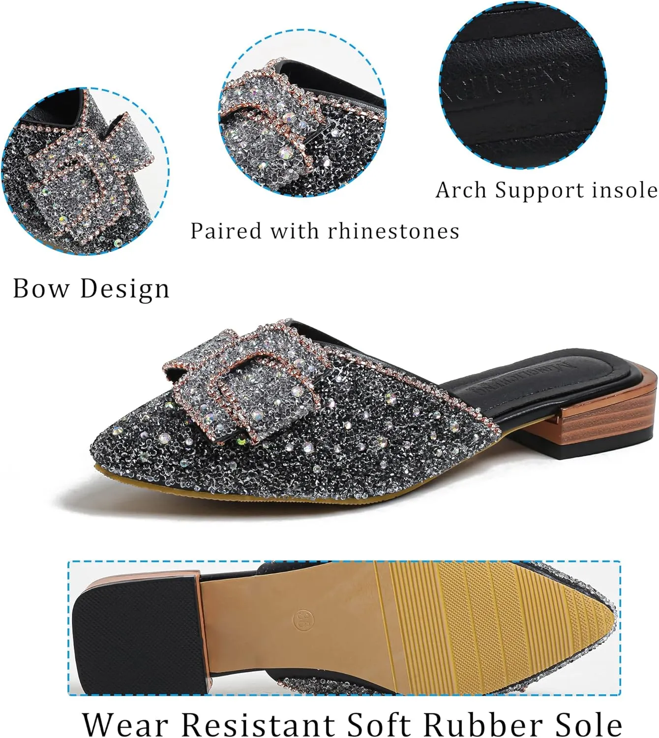Mules for Women Flats Comfortable Soft Memory Foam Insole Cherry Pointed Rivet Mule Shoes