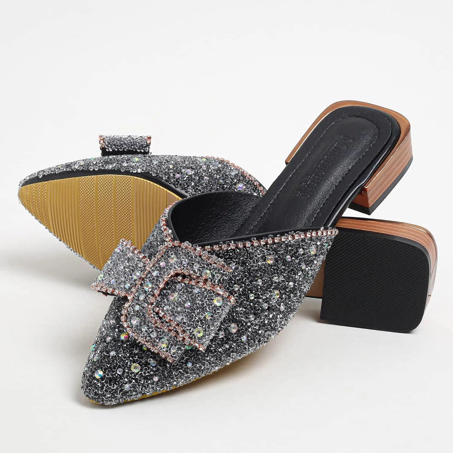 Mules for Women Flats Comfortable Soft Memory Foam Insole Cherry Pointed Rivet Mule Shoes