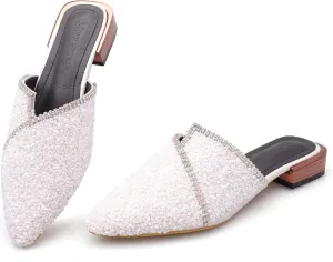 Mules for Women Flats Comfortable Soft Memory Foam Insole Cherry Pointed Rivet Mule Shoes