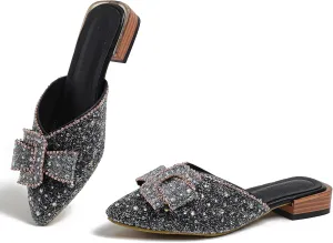 Mules for Women Flats Comfortable Soft Memory Foam Insole Cherry Pointed Rivet Mule Shoes