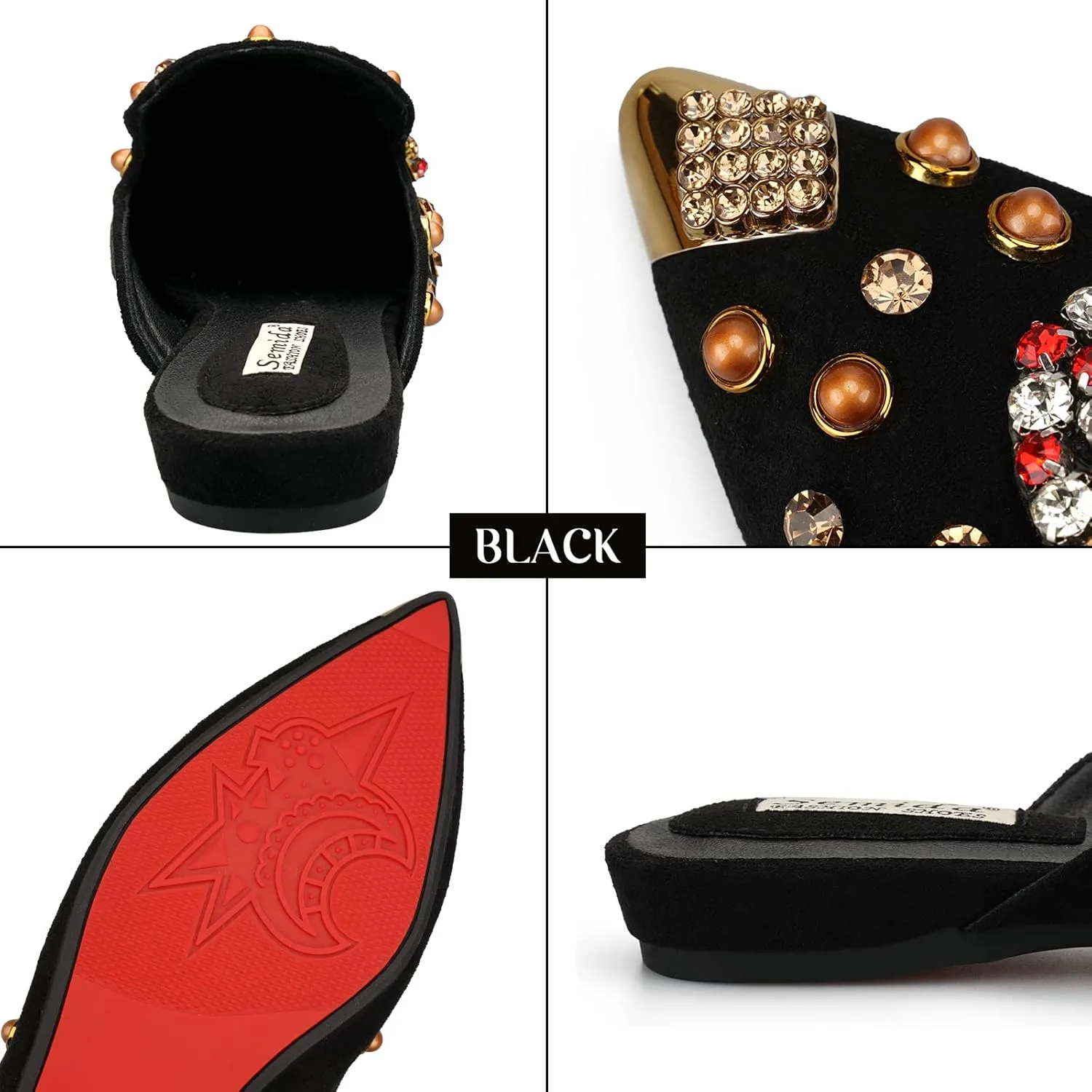 Mules for Women Flats Comfortable Soft Memory Foam Insole Cherry Pointed Rivet Mule Shoes