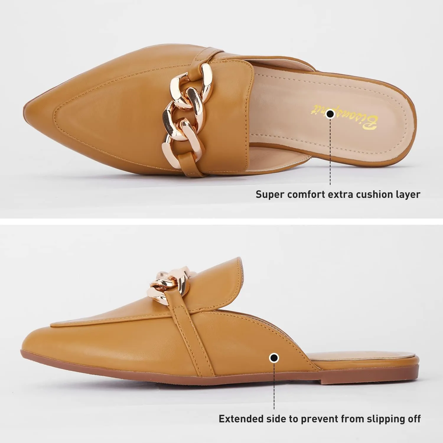 Mules for Women Flats Pointed Toe Slip On Slides Loafer Shoes