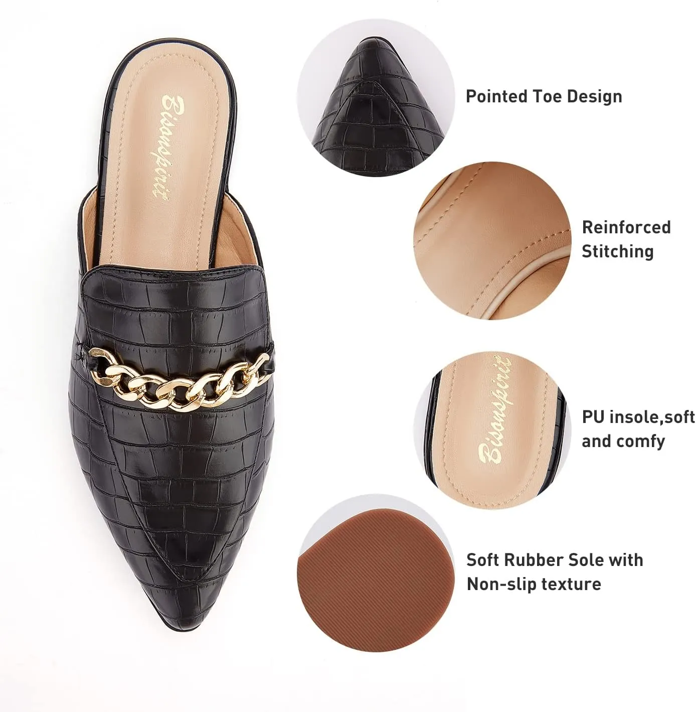 Mules for Women Flats Pointed Toe Slip On Slides Loafer Shoes
