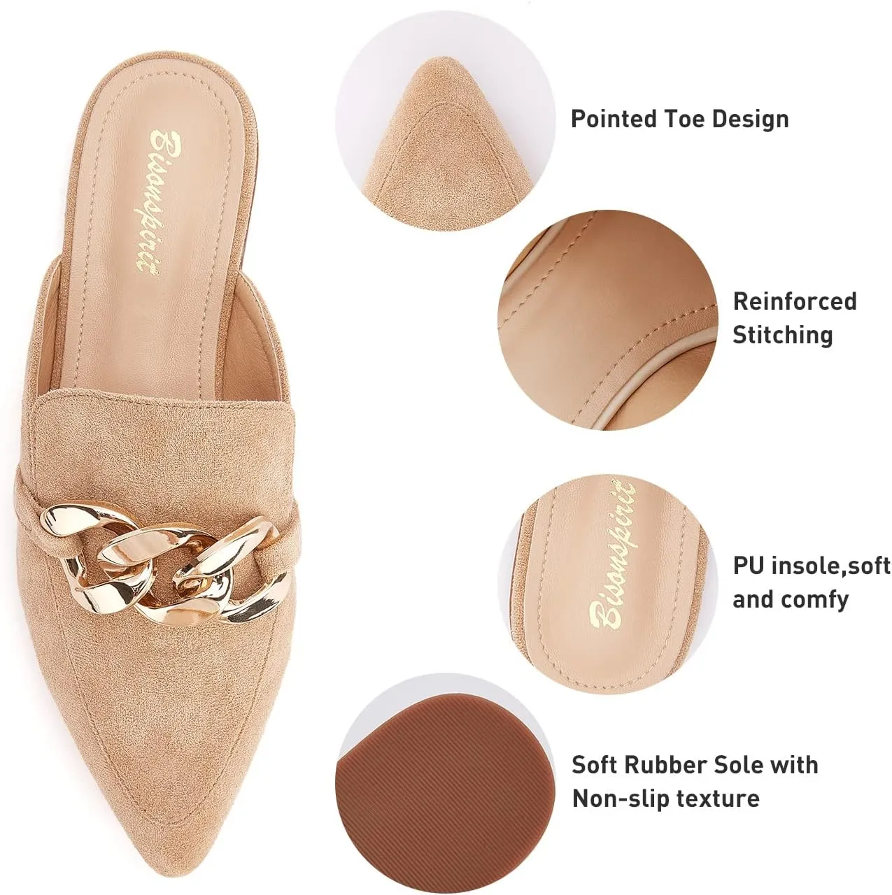Mules for Women Flats Pointed Toe Slip On Slides Loafer Shoes