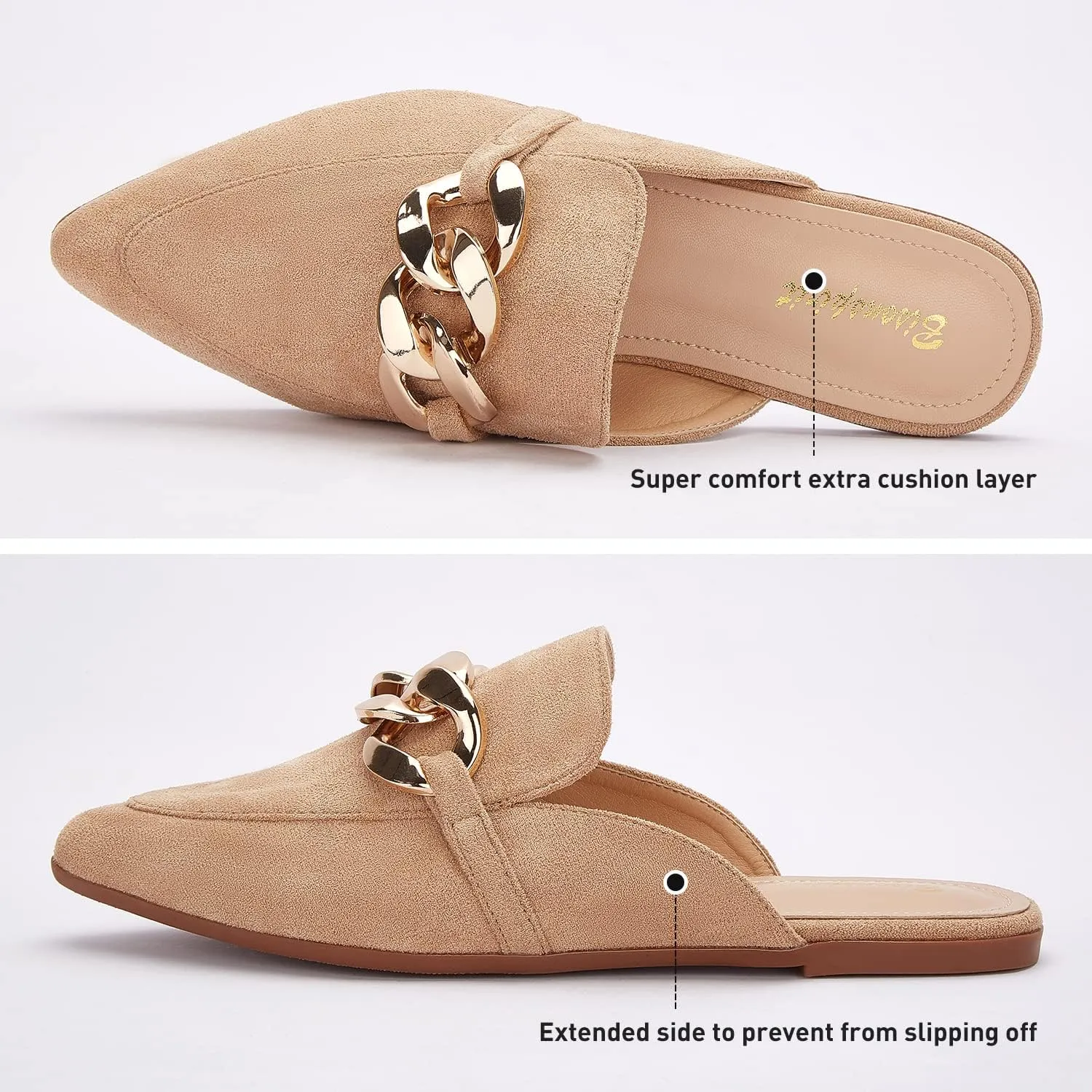 Mules for Women Flats Pointed Toe Slip On Slides Loafer Shoes