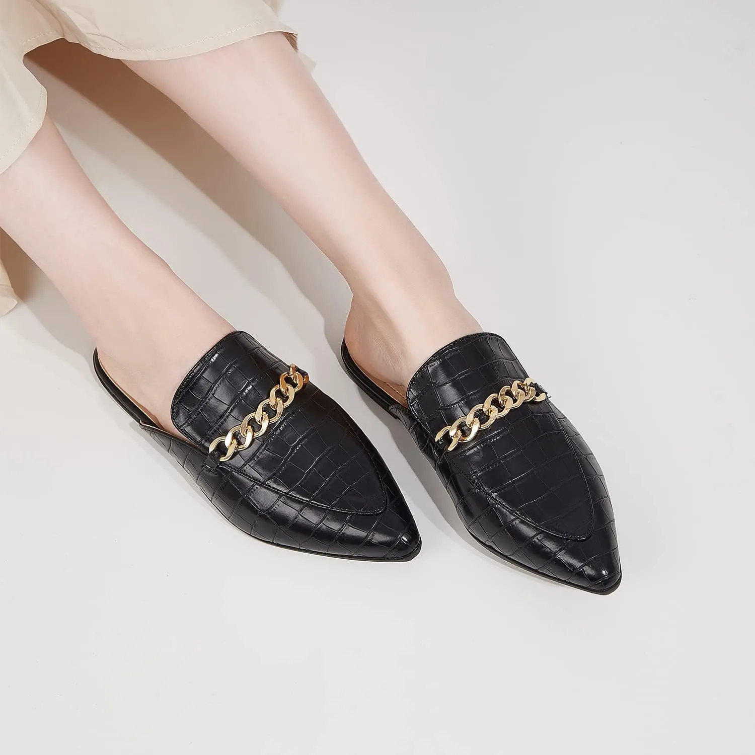 Mules for Women Flats Pointed Toe Slip On Slides Loafer Shoes