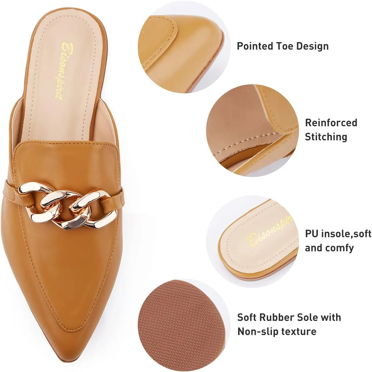 Mules for Women Flats Pointed Toe Slip On Slides Loafer Shoes
